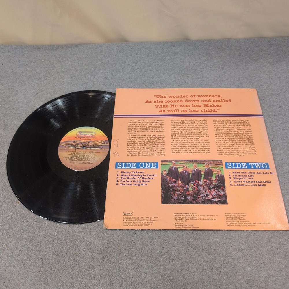 The Inspirations The Wonder of Wonders Vinyl LP Canaan Records CAS-9892 Gospel - Picture 2 of 2